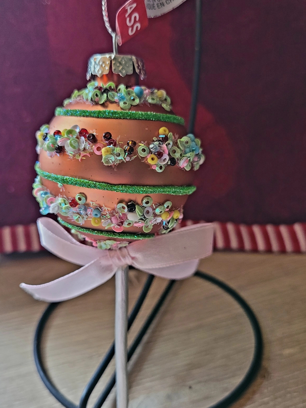 Ashland Orange Sequin Ornament with Green Glitter Bands